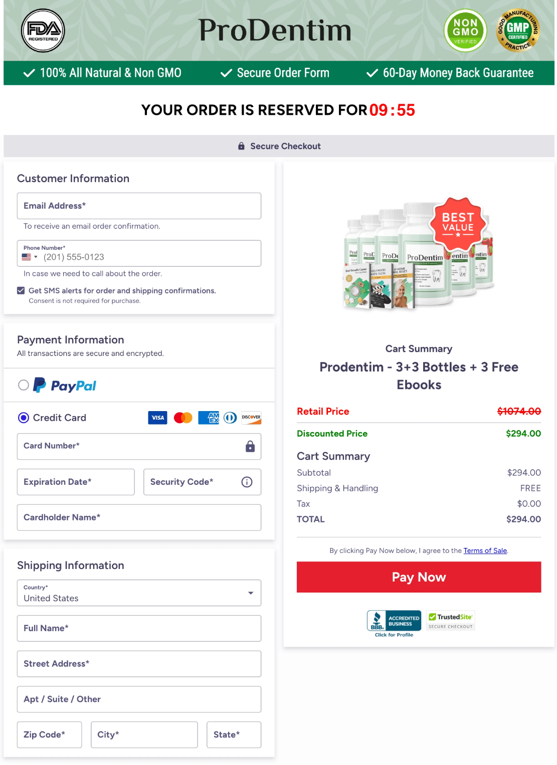 ProDentim secure checkout page for safe and protected online order processing